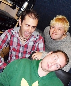 Radio presenters "Nathan Head" and "James Dean" and "John Mercer" at Tameside Radio